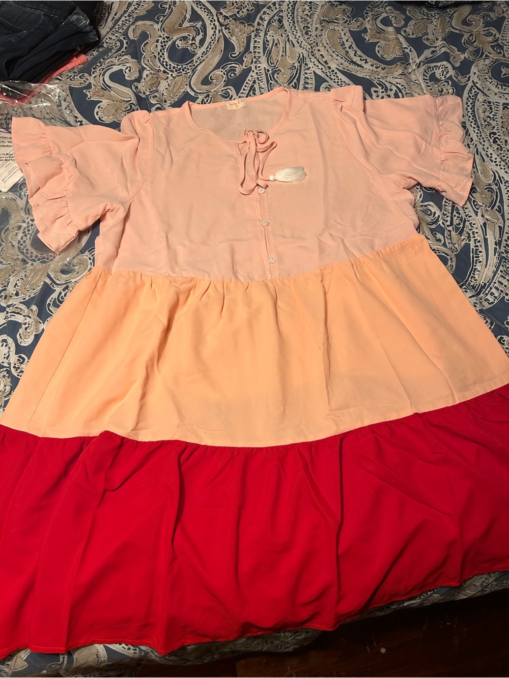 Hailey &Co Colorblock Tiered Dress - Pink, Peach & Red